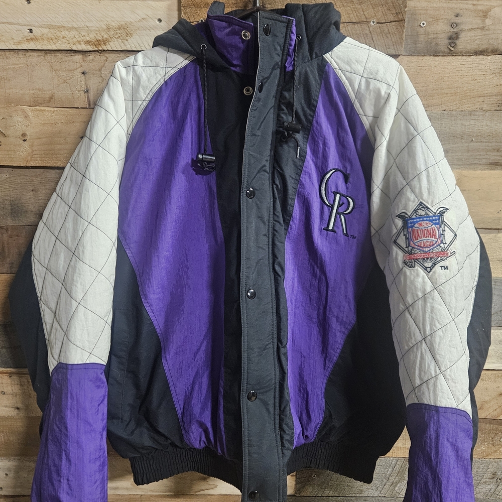 STARTER Colorado Rockies Hooded Colorblock Jacket - Purple/Black/White